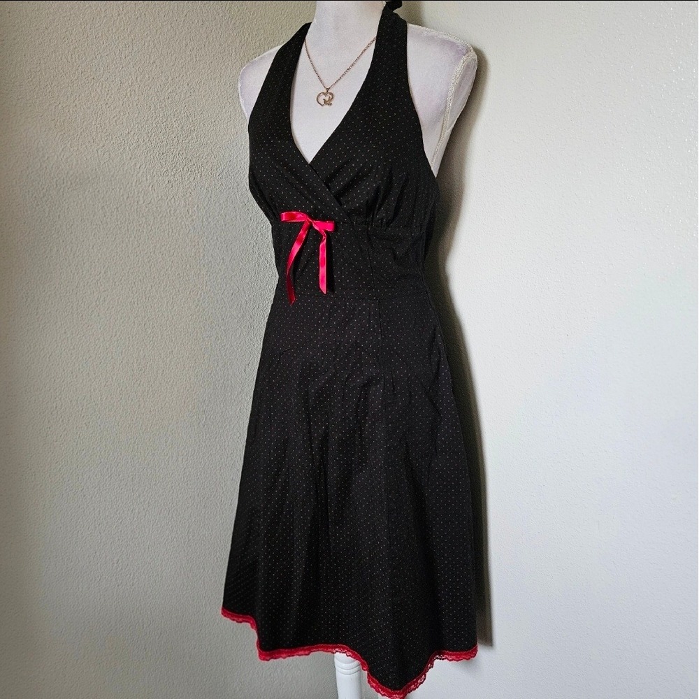 Morbid Threads Vintage Halter Dress Black Red Polka Dot Rockabilly